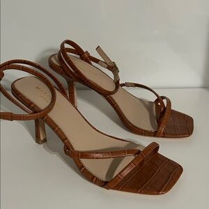 Marciano leather Brown Croc-Pattern Strappy Heels